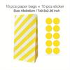 10 Pcs Colorful Solid Stripe and Polka Dot Stand-Up Bags with Stickers - 18x9x6cm Favor Gift Packing Treat Bags for Wedding