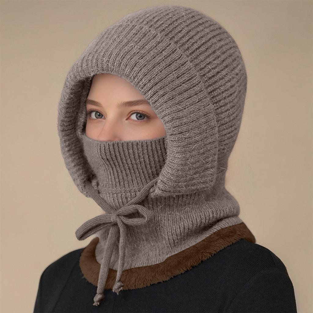 Women's Scarf Face Mask One-piece Knitted Hat With Thick Velvet Insulation And Warm Woolen Hat