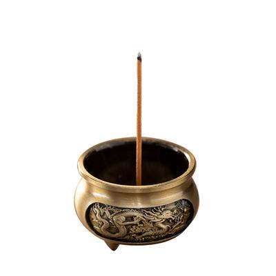 Mini Bruciatore di Incenso a Tre Piedi in Lega di Rame Intagliato Stile Cinese Fornello per Aromaterapia per Interni