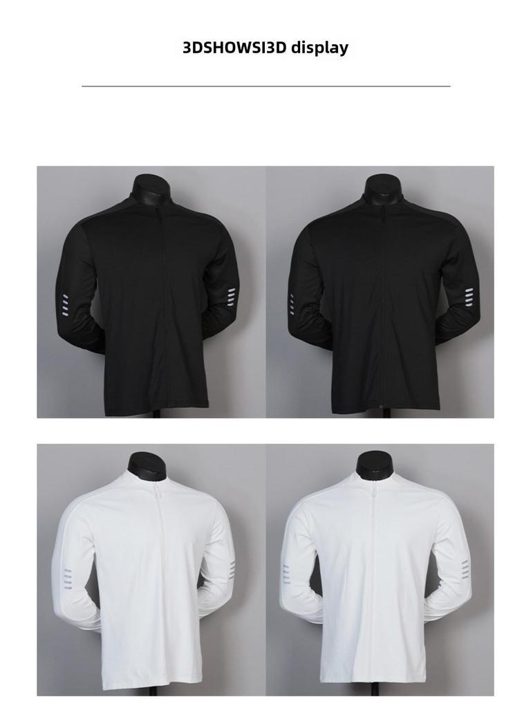 Men's Autumn Stand-Up Collar Cycling Top: Elastic, Sun-Protective, Long-Sleeve, Fitness & Running Zipper Shirt