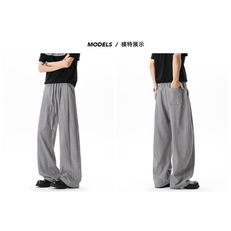 Vintage American Old Money Style Pleated Spliced Mens Summer Casual Long Pants