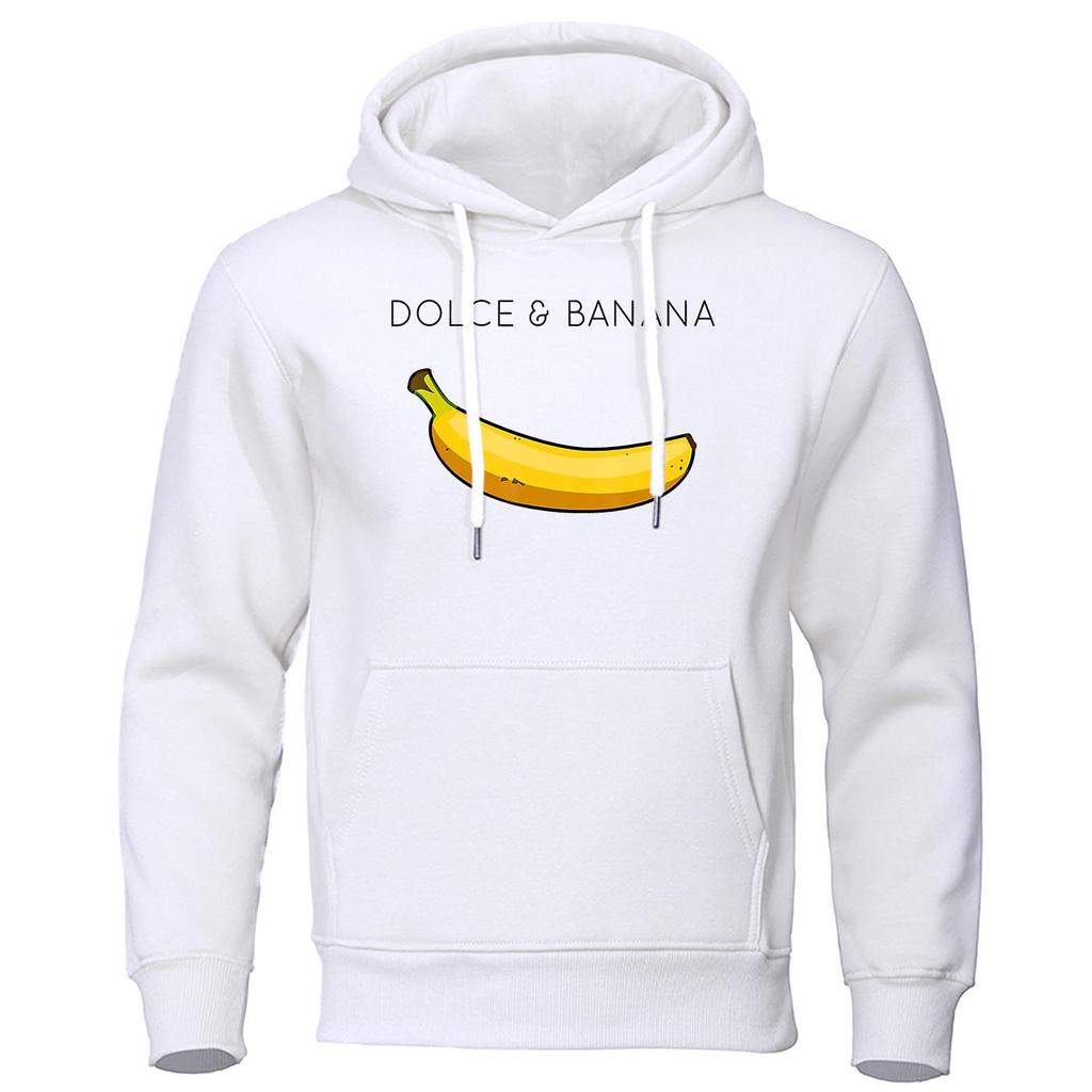 Dolce & Banana Hanorac pentru bărbați cu imprimeu drăguț, îmbrăcăminte casual lejeră, hanorace de modă din lână caldă, hanorac cu personalitate stradală hip hop