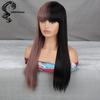 Half Black Half Pink Wig Long Straight Synthetic Wigs for Women with Bangs Cosplay Halloween Party or Daily Replacement Hair