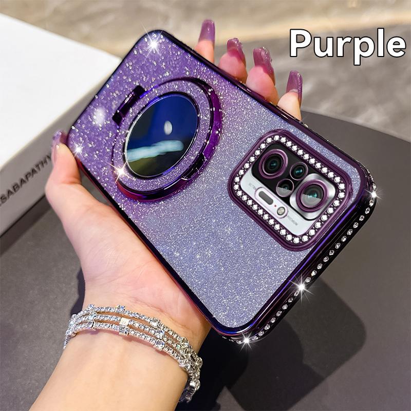 KEYSION Glitter Jewelled Magnetic Phone Case for Xiaomi M5S Makeup Mirror Stand Shockproof Cover for Redmi Note 10 10S 10 Pro 4G