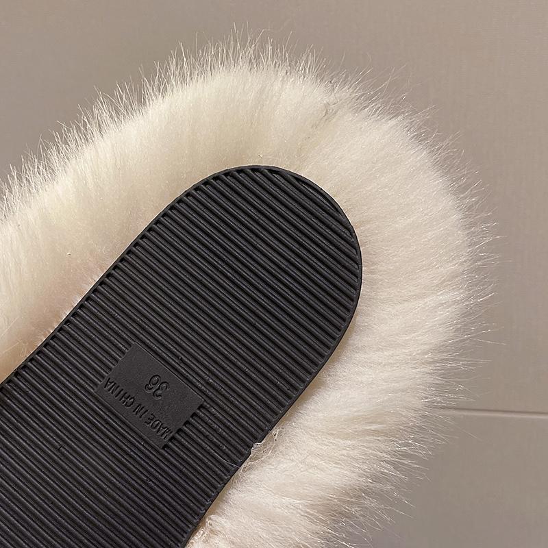 Aphixta Luxury Long Plush Furry Slipper Black Concise Women Indoor Bedroom Slippers Flat Heel Hair Slippers Round Toe Footwear