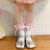 Breathable Cotton Hosiery Socks for Girls Toddler Stretchy Knee High Socks Puff Edge Lace Bows Socks for Autumn Spring