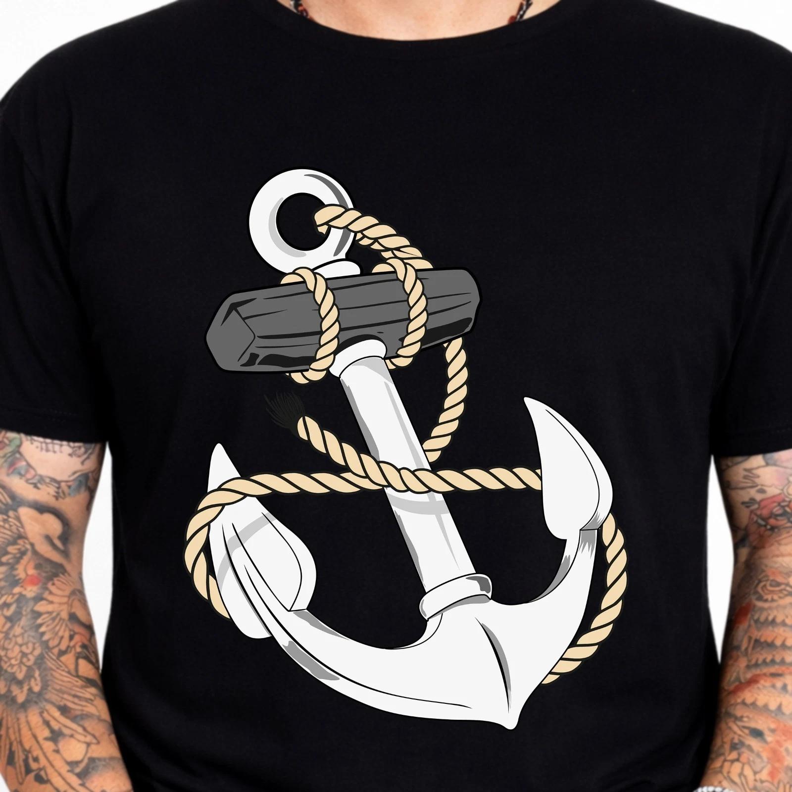 Anchor Rope T-Shirt Nautical Sailor Navy Sea Ocean Maritime Graphic Print Tee. L