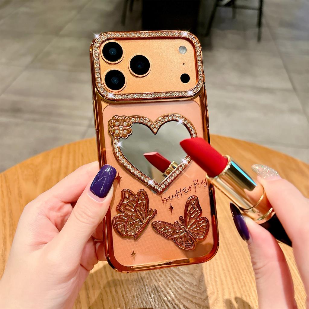 Beautiful Love Mirror Butterfly Shining Protector Colorful Phone Case for iPhone 17 Air 16 15 14 13 12 11 Pro Max Plus Cover