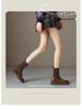 Women's Knitted Stretch Slimming Chunky Heel Ankle Boots, 2025 Autumn/Winter Retro Brown Mid-Heel Martin Loafers.