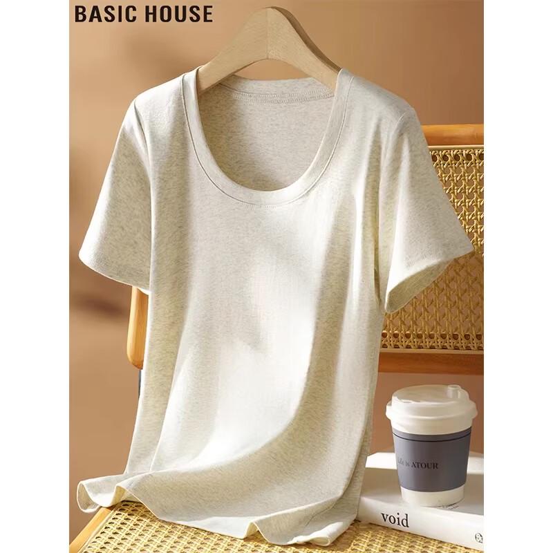 Basic House Women s U-Neck Slim Fit Short Sleeve T-Shirt XL