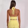 Europäisches Neckholder Bodycon Rock Set: Scharfes plissiertes V-Ausschnitt-Camisole-Kleid