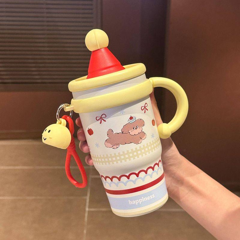 Large-Capacity Thermos Cup for Girls, High-Looking 2025 New Model, Cute Straw Water Cup, Office Portable Coffee Cup
