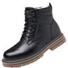 Men's soft elastic leather waterproof winter warm cold padded wool snow boots thick bottom non-slip wear outdoor leisure sports Martin cotton boots