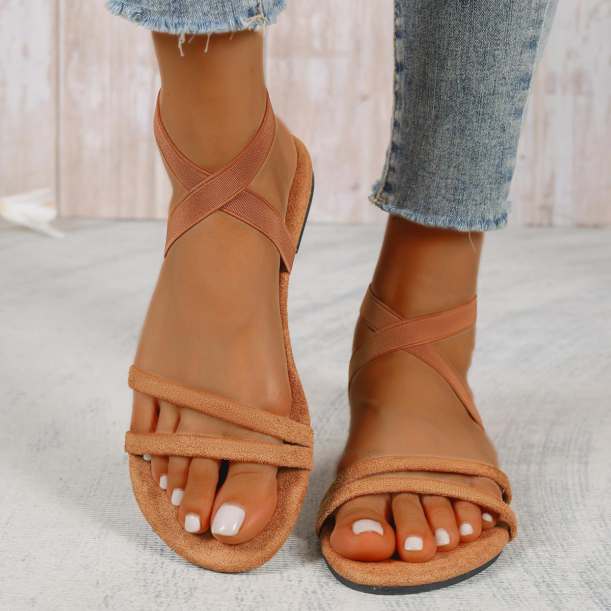 

Fashionable Open-toe Elegant Beach Casual Sandals Summer Round Toe Comfortable One-length Strap Outdoor Flat Sandals for Women 43 хакі