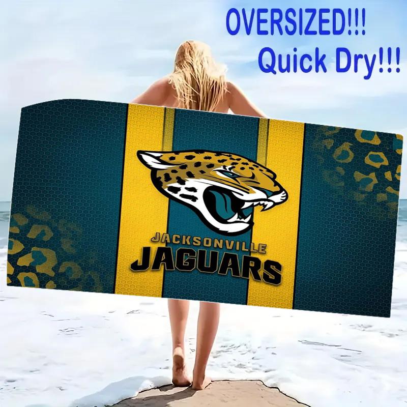 Jacksonville Jaguars Print Beach Towel, Large Soft Quick Dry Towel for Beach Camping Swimming