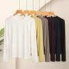 Women's Slimming Semi-High Neck Wool Base Layer T-Shirt - Long Sleeve, Spliced, Versatile Design for Autumn/Winter.