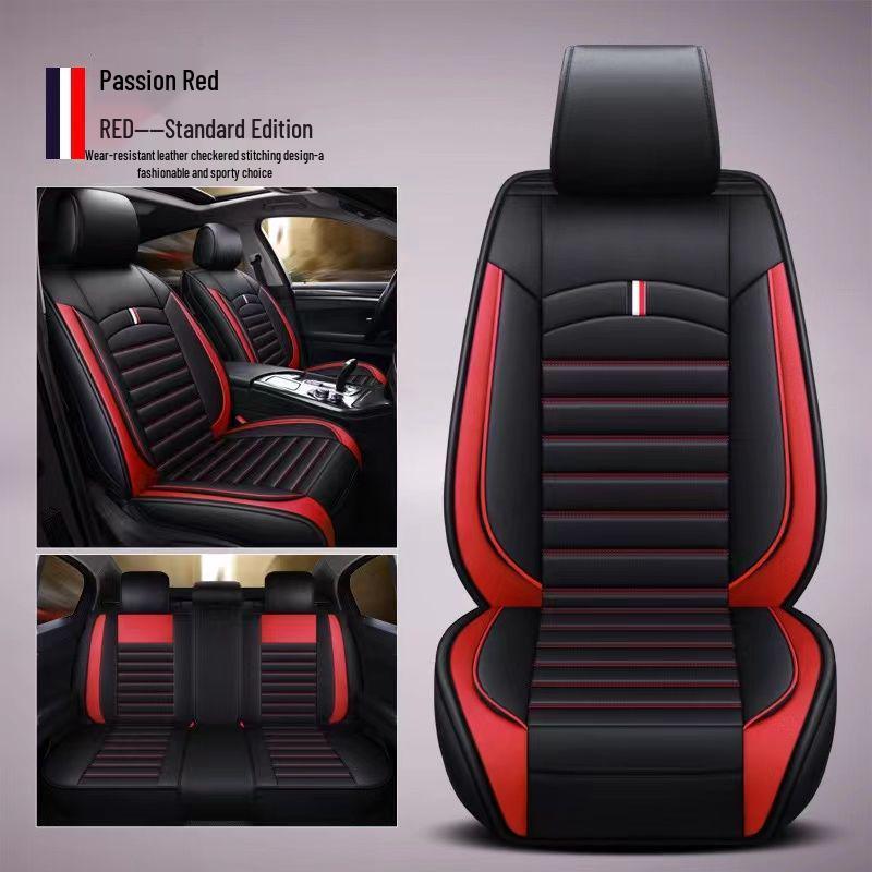 

Универсальный полный кожаный чехол-подушка на сиденье автомобиля для пяти сидений - Съемный, Всесезонный, для компактных автомобилей Front Row Double Seats чёрный/красный