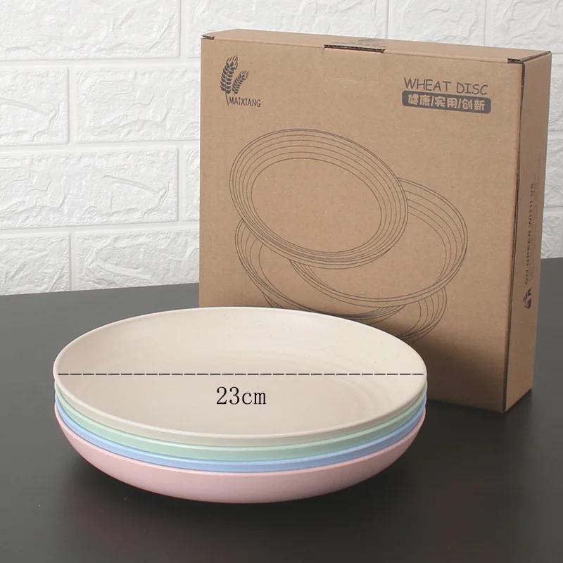 LMETJMA 4Pcs Lightweight Wheat Straw Plates Unbreakable Reusable Dinner Dishes Set Dishwasher & Microwave Safe JT93