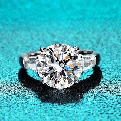 Anillo de Diamantes Moissanita de 5ct Chapado en Oro Blanco para Mujer Clásico de Cuatro Garras Anillo de Plata 100% S925 Anillo de Boda Doble Halo