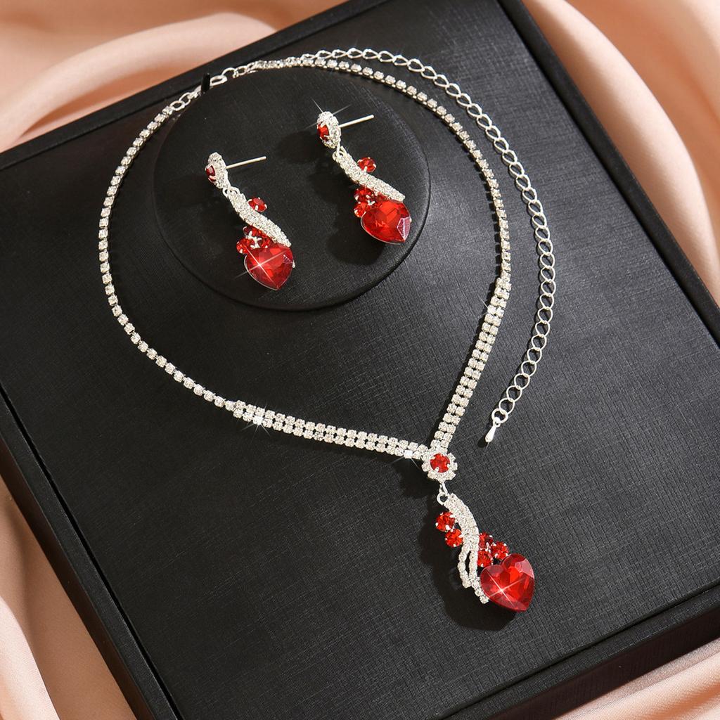 High-End Edelstein Liebe Mode Luxus Dinnerparty Stil Ohrringe Halskette Zweiteiliges Schmuckset