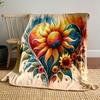 "Colorful Sunflower Heart Design" Patterned Blanket, Flannel, Suitable for All Seasons, Home Decor, Warm and Cozy