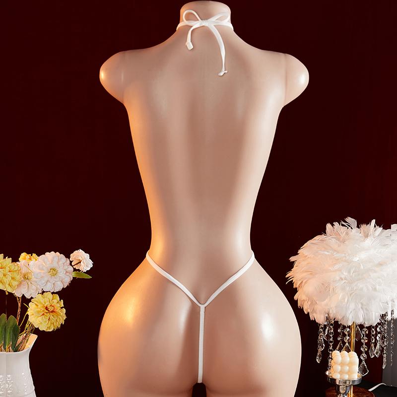 White Sexy Crotchless Lingerie Erotic Lace Outfit Babydoll Deep V Underwear Crotchless Women Exotic Bodysuit Pajamas Costumes
