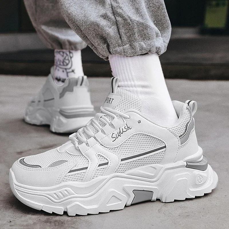 Pánské ležérní boty s tlustou podrážkou a síťovanými panely, letní prodyšné běžecké boty s měkkou podrážkou, outdoorové módní sportovní boty, pánské tenisky