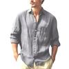 Men's Cotton Linen Solid Short Sleeve Button Shirt for Spring/Summer Beach Wear.