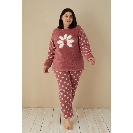 

Женский флисовый пижамный комплект большого размера Akbeniz Welsoft 808035