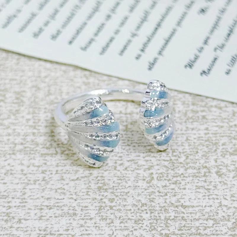 [Ocean World] Blue Fish Conch Enamel Oil Drop Y2K Zir*****Pen Ring Personality Niche Ring Female