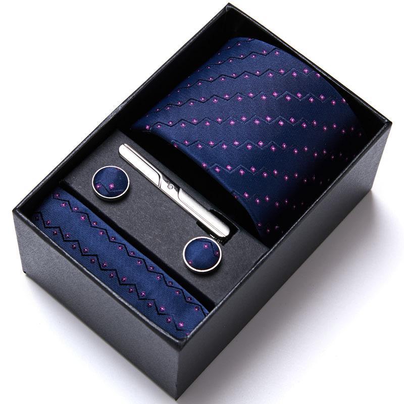 Men's Six-Piece Solid Color Polyester Silk Jacquard Tie Set with Custom Logo