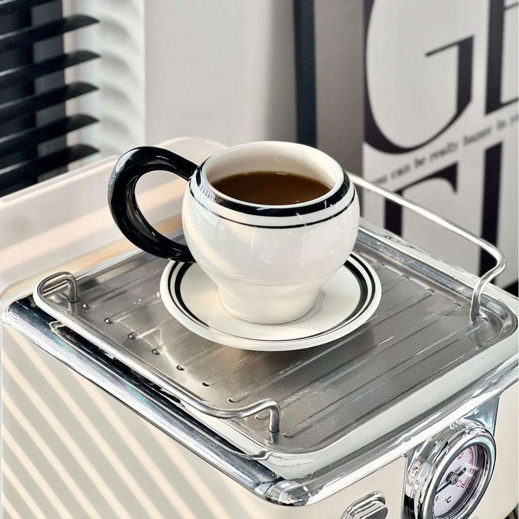 Nordic Style Retro Black Line Coffee Cups and Plates Retro Latte Cappuccino Americano Cups Afternoon Tea Coffee Shop