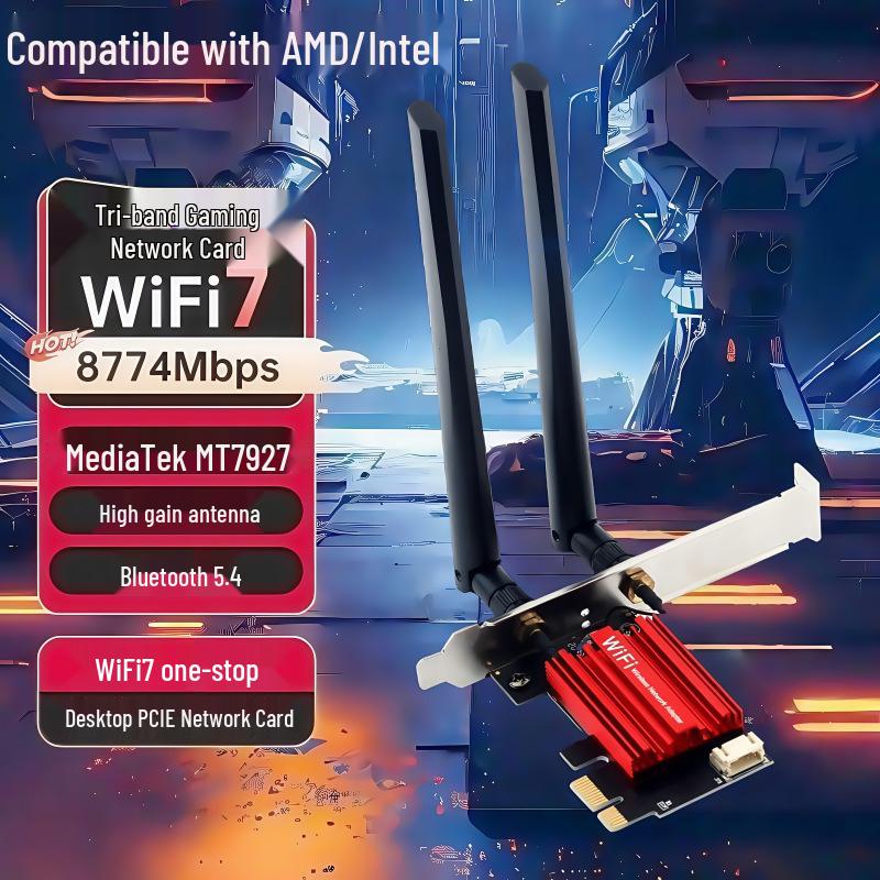 WiFi7 Tri-Band PCIe Network Card with Bluetooth 5.4 - MT7927/MT7925 6GHz Gigabit