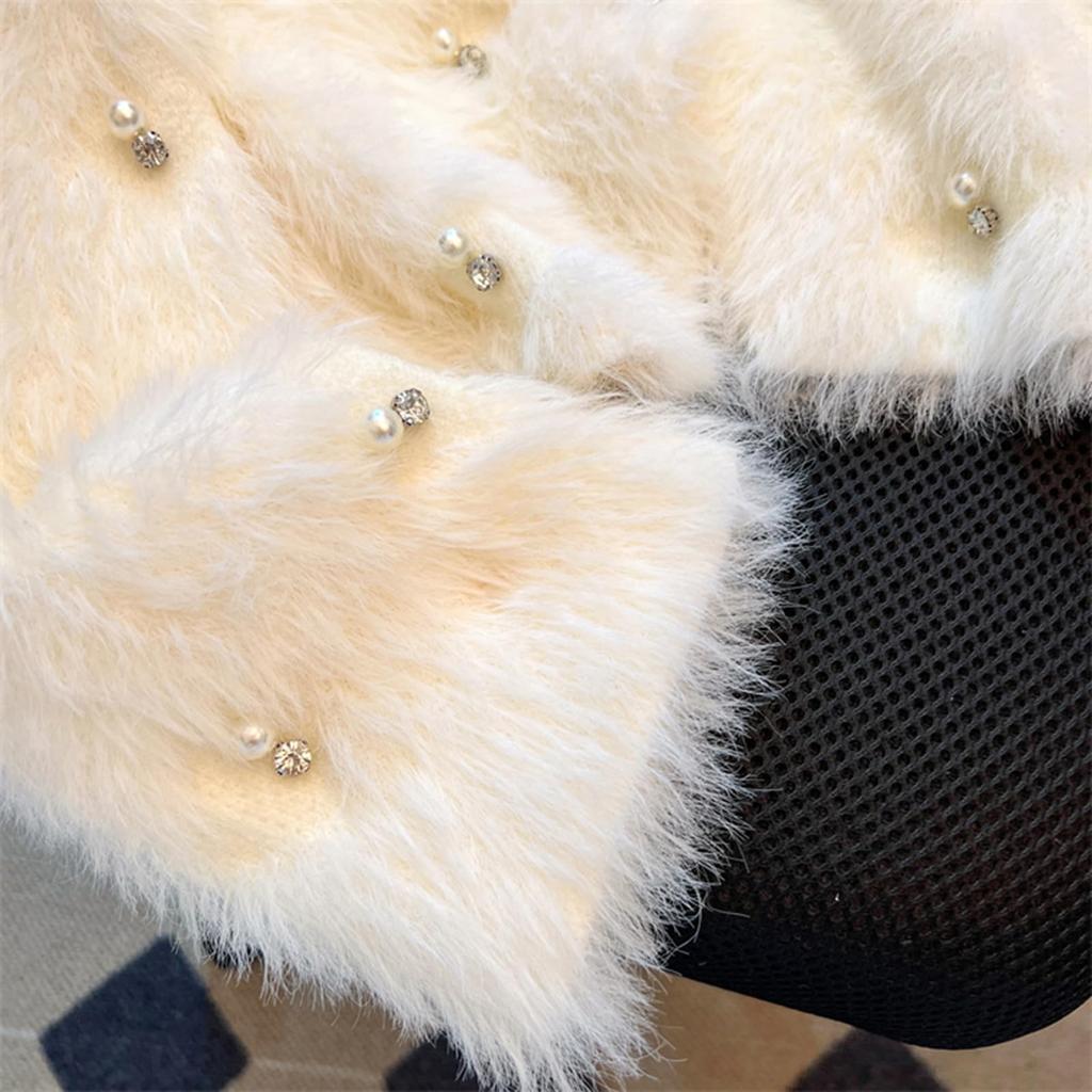 JIYUTOR Knit Cardigan with Fur and Fluffy Shaggy Fur with Loose Perfect for Formal Weddings Women's Pearls, Coat, V-Neck Buttons, Fit, (Free Size,