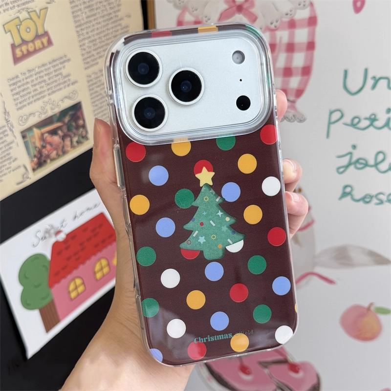 Korean Trendy Niche INS Brown Polka Dot Christmas Tree Phone Case For iPhone17 Promax Air 16 15 14 13 12 11 Pro XSMax Plus Cover