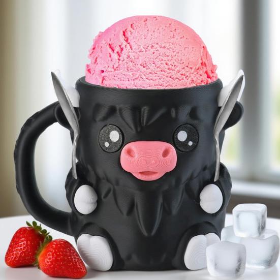 Highland Cow Ice Cream Pint Holder with 2 Spoons Penguin Ice Cream Holder Reusable Popsicle Containers Beer Can Holder for Kitchen Cafe Restaurant