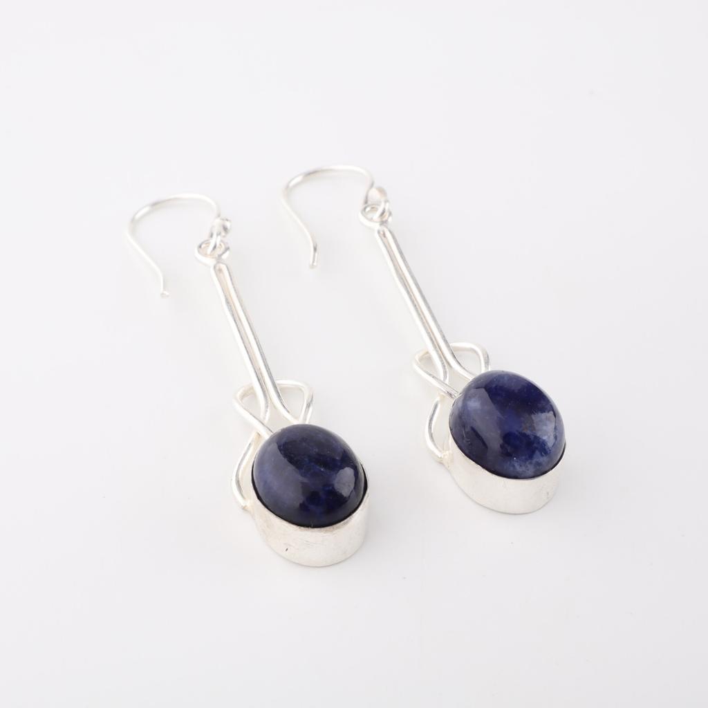 Sodalite Gemstone 925 Sterling Silver Jewelry Handmade Earrings 1.76" For Women EE-171-27