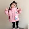 Girls' Fleece-Lined Windproof Jacket Set with Bag for Toddlers/Little Kids, Thick Autumn/Winter Coat with Cotton Lining