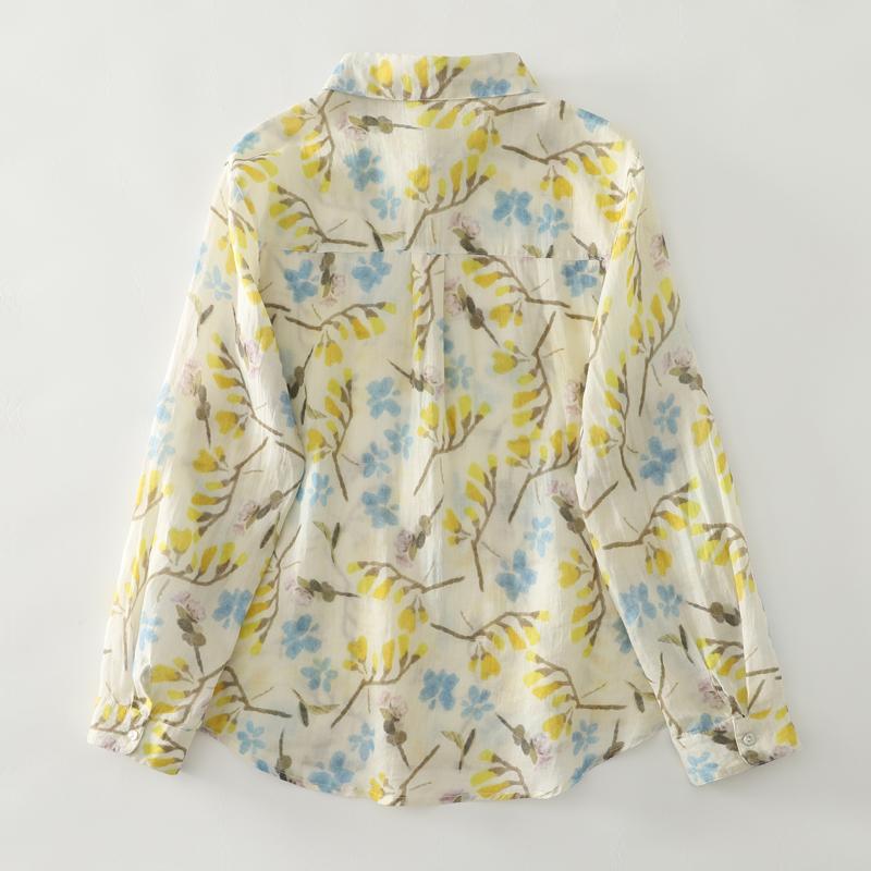 DIMANAF 2025 Blouse Women Long Sleeve Linen Vintage Blouses Shirts Tops Tees Loose Floral Tees