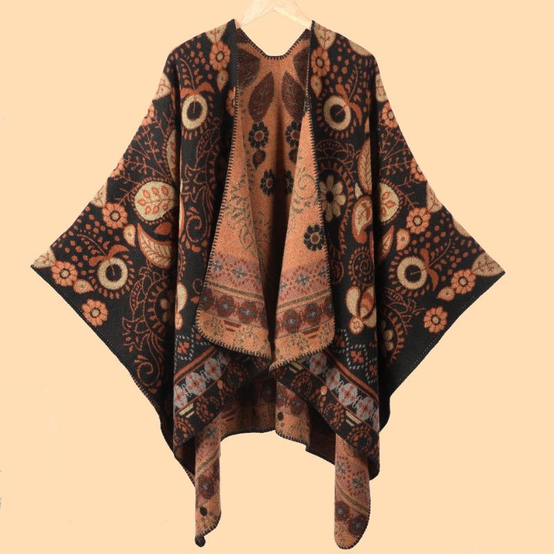New Retro Cashew High-quality Jacquard Thickened Warm Shawl Women's Autumn and Winter Out Cold Cape