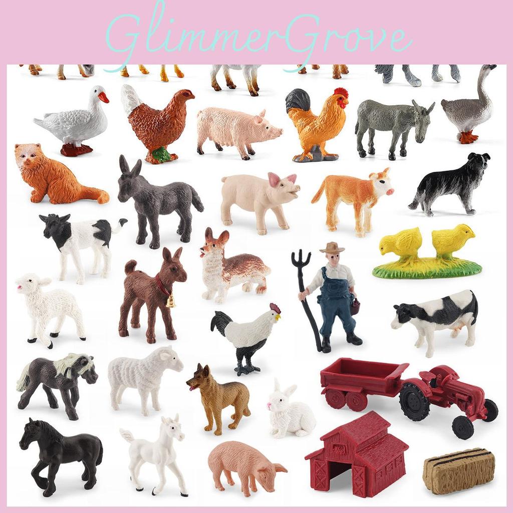 Realistic 34 Piece Mini Farm Animal Model Set Featuring Pvc Chicken Duck Pig Dog Cat Cow Sheep Horse Donkey Figurines