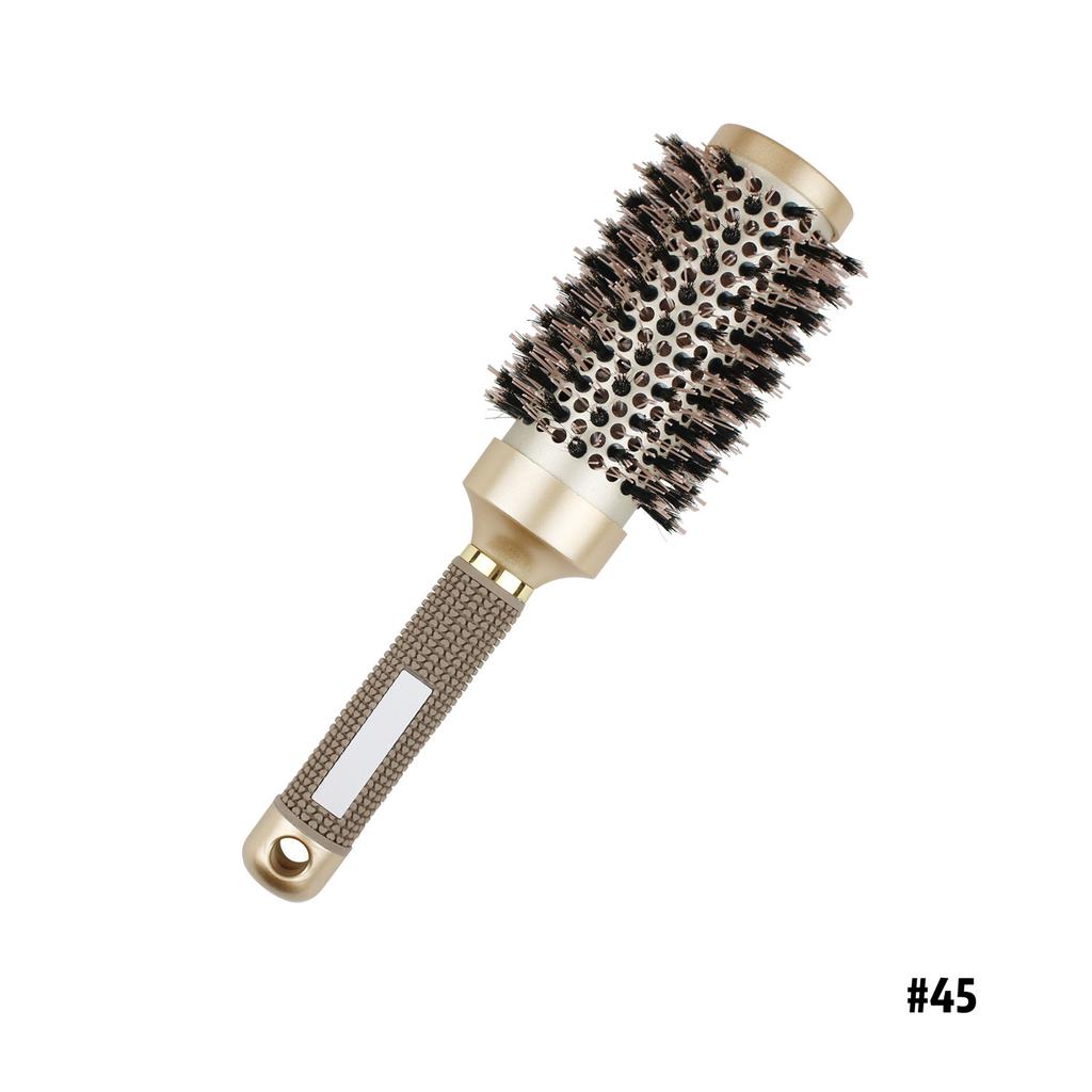 Nylon Roller Brush - Gold Non-Slip Handle, Curl Defining Barrel - Salon Home Styling  Hair Tools Curly Hair Products Barber Comb