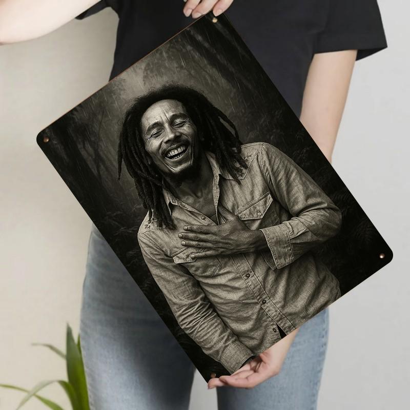 Custom Reggae Legend Bob Marley Laughing in Rain Portrait Metal Iron Painting Home Wall Decor Art