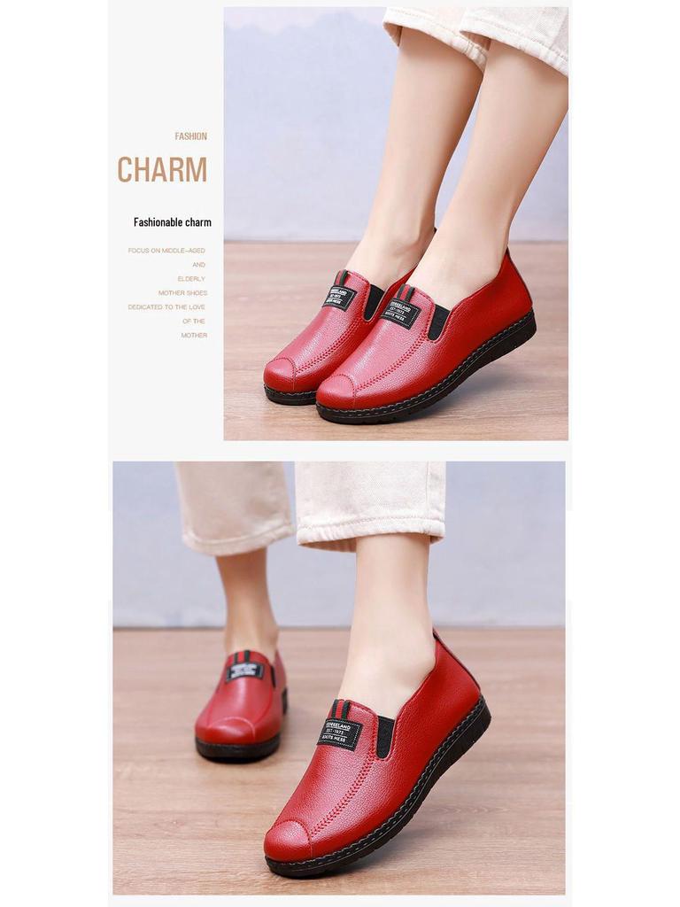 Korean Waterproof Leather Casual Sports Shoes for Middle-Aged and Elderly Women