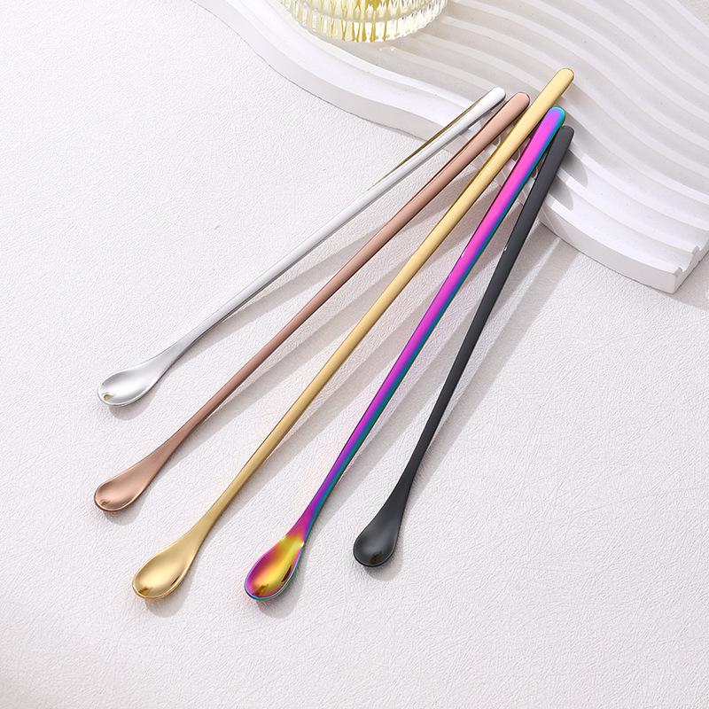 High-Value Golden 304 Stainless Steel Long Handle Mixing Spoon: Ideal for Cocktails, Coffee, Honey, and Ice.