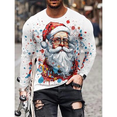 Christmas Claus Men's Long Sleeved T-shirt Fashion Casual O-neck Cotton Pullover New Year's Gift Christmas Top Hip-hop Loose Tee