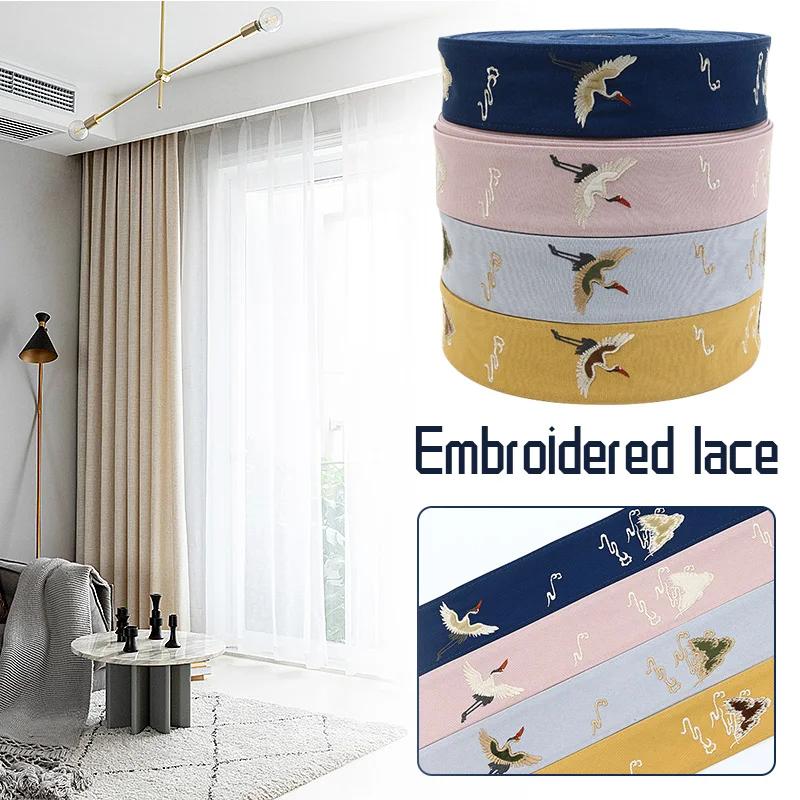100x6.5cm Vintage Chinese Crane Embroidered Jacquard Ribbon Trim Braid Trimmings Sewing Lace for DIY Clothing Home Fabic Decor