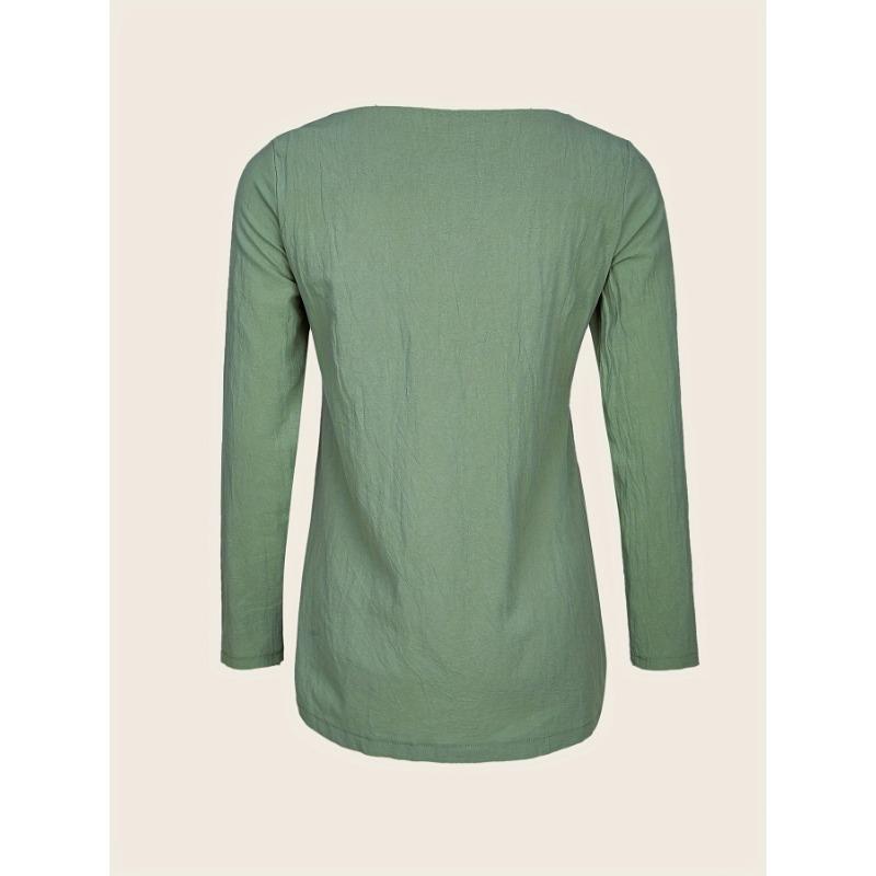 YYFS Women's Fashion Casual Spring Fall Solid Color Print Long Sleeve Square Collar Blouses & Shirts