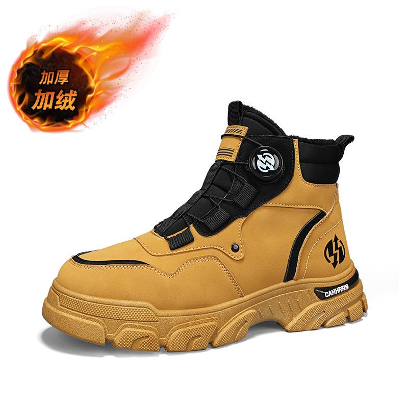 

Winter new platform short boots men s Martin boots men s velvet cotton shoes high-top shoes rotating buckle tooling boots 39