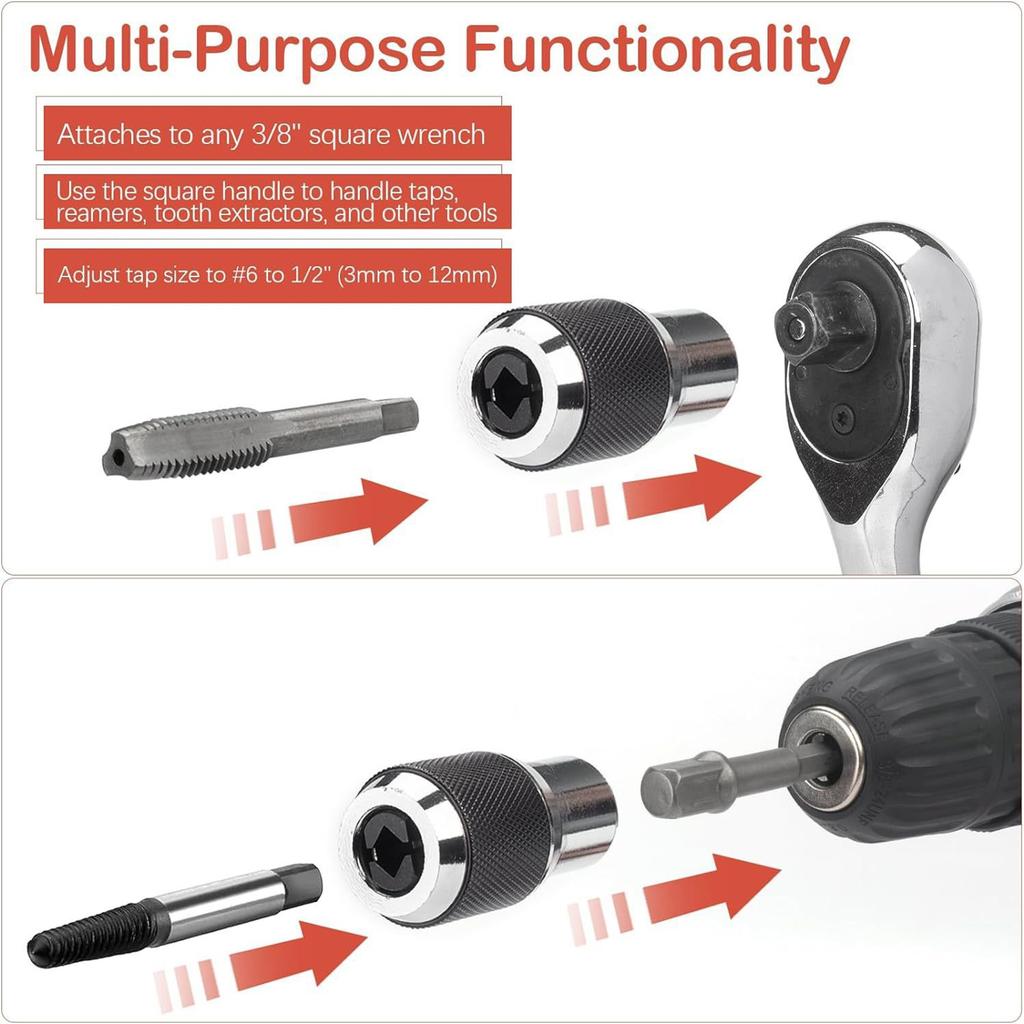 2Pcs Adjustable Tap Socket Set Tap Sleeve Extraction Holder Tool Fits Taps #6-1/4" and 1/4"-1/2" for Tight Workspaces